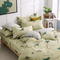 恐龍樂樂園-草原綠 枕頭套床包組 ●經典精梳棉系列